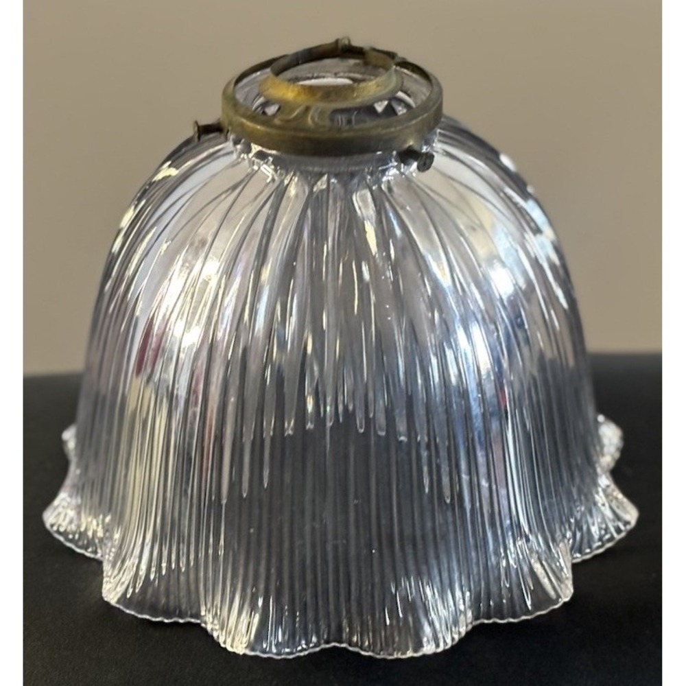 Vtg Holophane 6.75" x 5.25" Ribbed Glass Lamp Light Shade 2" Fitter Scalloped